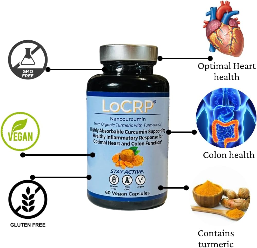 Vonacor LoCRP Nano-Absorb Curcumin & Turmeric Oil Capsules - Vegan Heart & Colon Support - 60 Day Supply