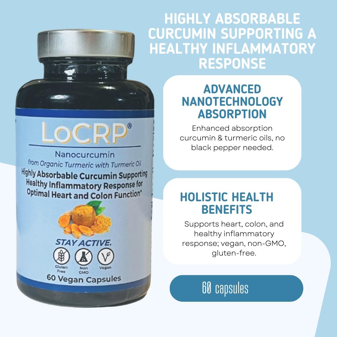 Vonacor LoCRP Nano-Absorb Curcumin & Turmeric Oil Capsules - Vegan Heart & Colon Support - 60 Day Supply