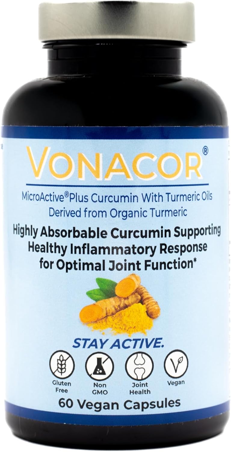 Vonacor MicroActive Curcumin with Turmeric Oil Extract 500mg Capsules for Joint Health - Vegan, Non-GMO, Gluten-Free - 60 Count