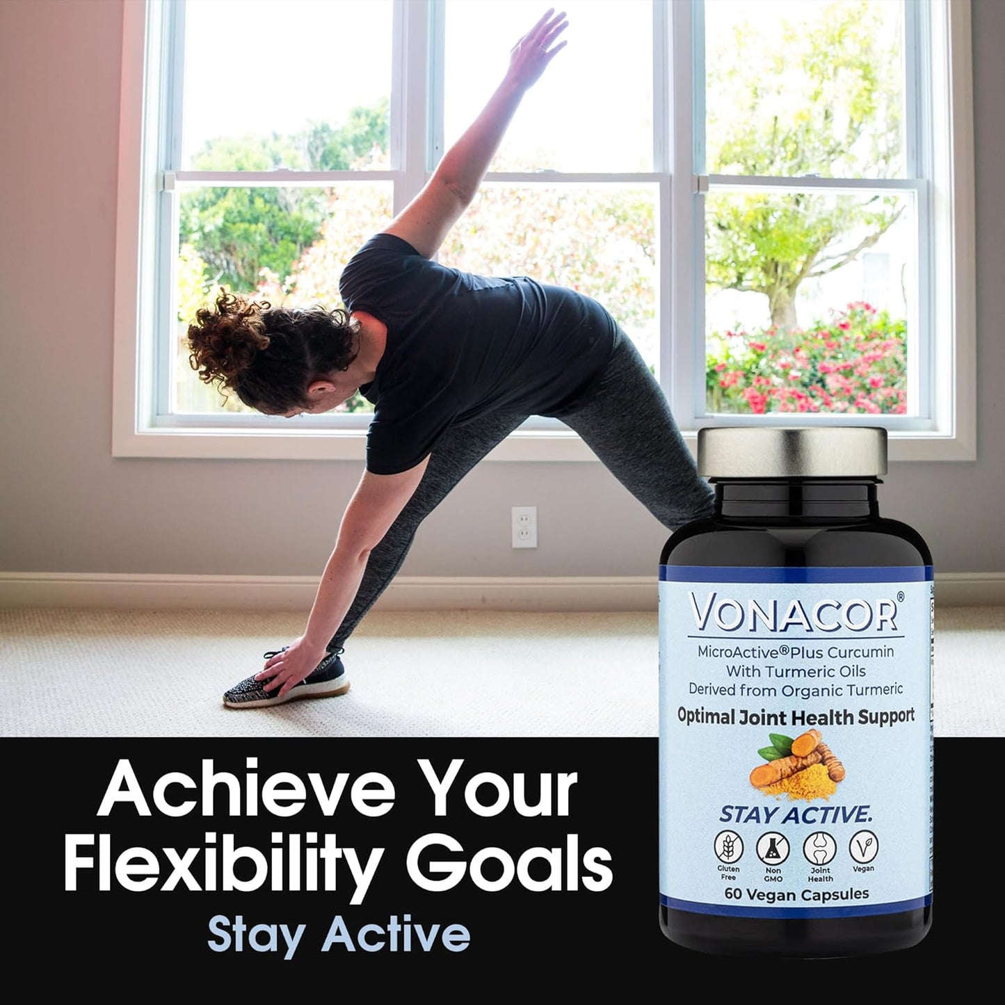 Vonacor MicroActive Curcumin with Turmeric Oil Extract 500mg Capsules for Joint Health - Vegan, Non-GMO, Gluten-Free - 60 Count