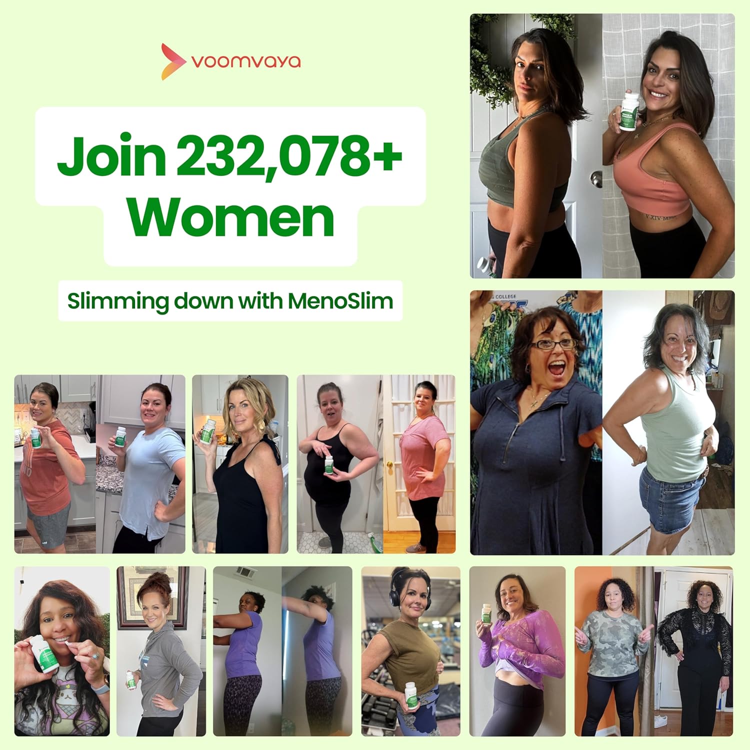 VoomVaya MenoSlim Advanced Menopause Weight Loss Supplements for Women - Hormone Support & Relief for Hot Flashes, Bloating, and Energy - 60 Capsules