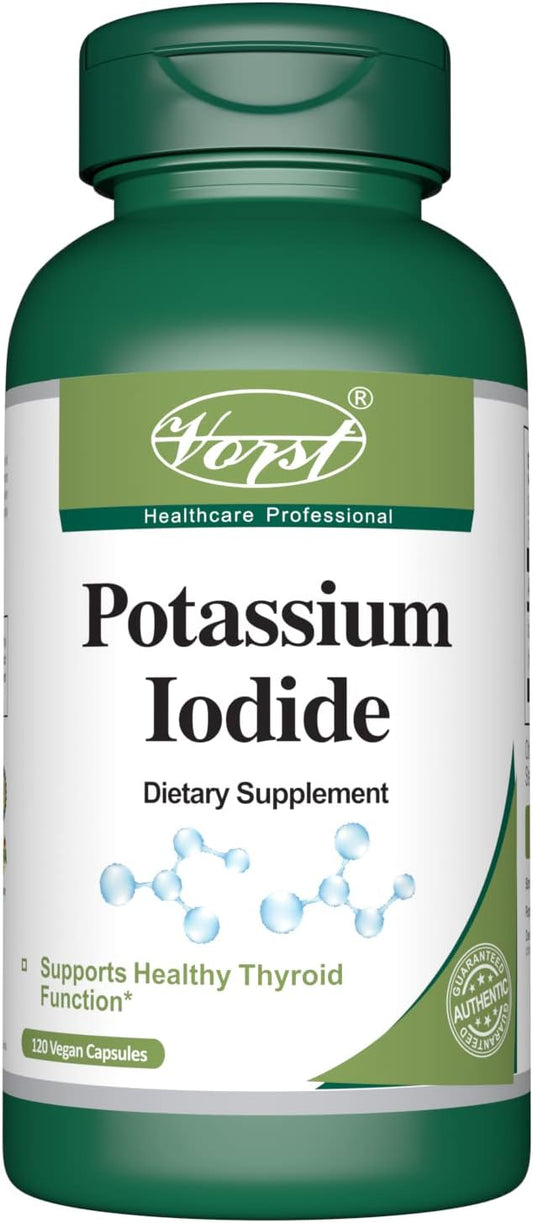 VORST Potassium Iodide 800mcg Capsules - Thyroid Support Supplement for Women & Men - 120 Vegan Capsules - Iodine Source