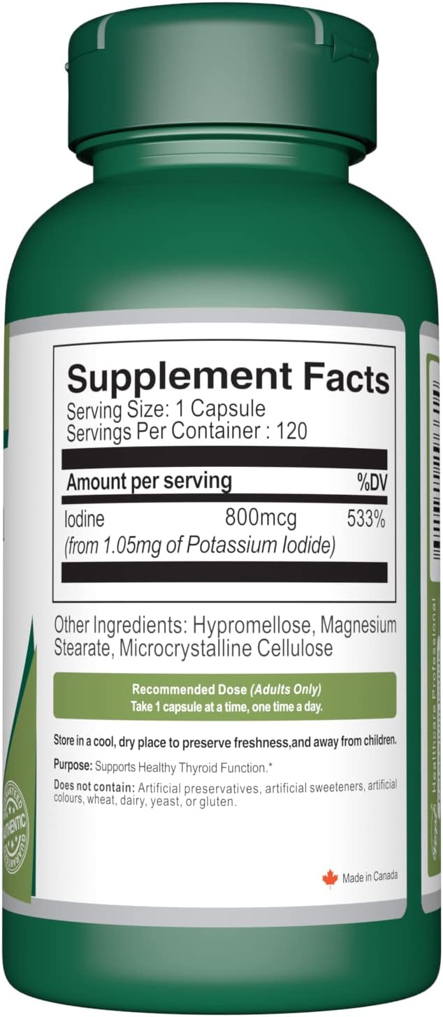 VORST Potassium Iodide 800mcg Capsules - Thyroid Support Supplement for Women & Men - 120 Vegan Capsules - Iodine Source