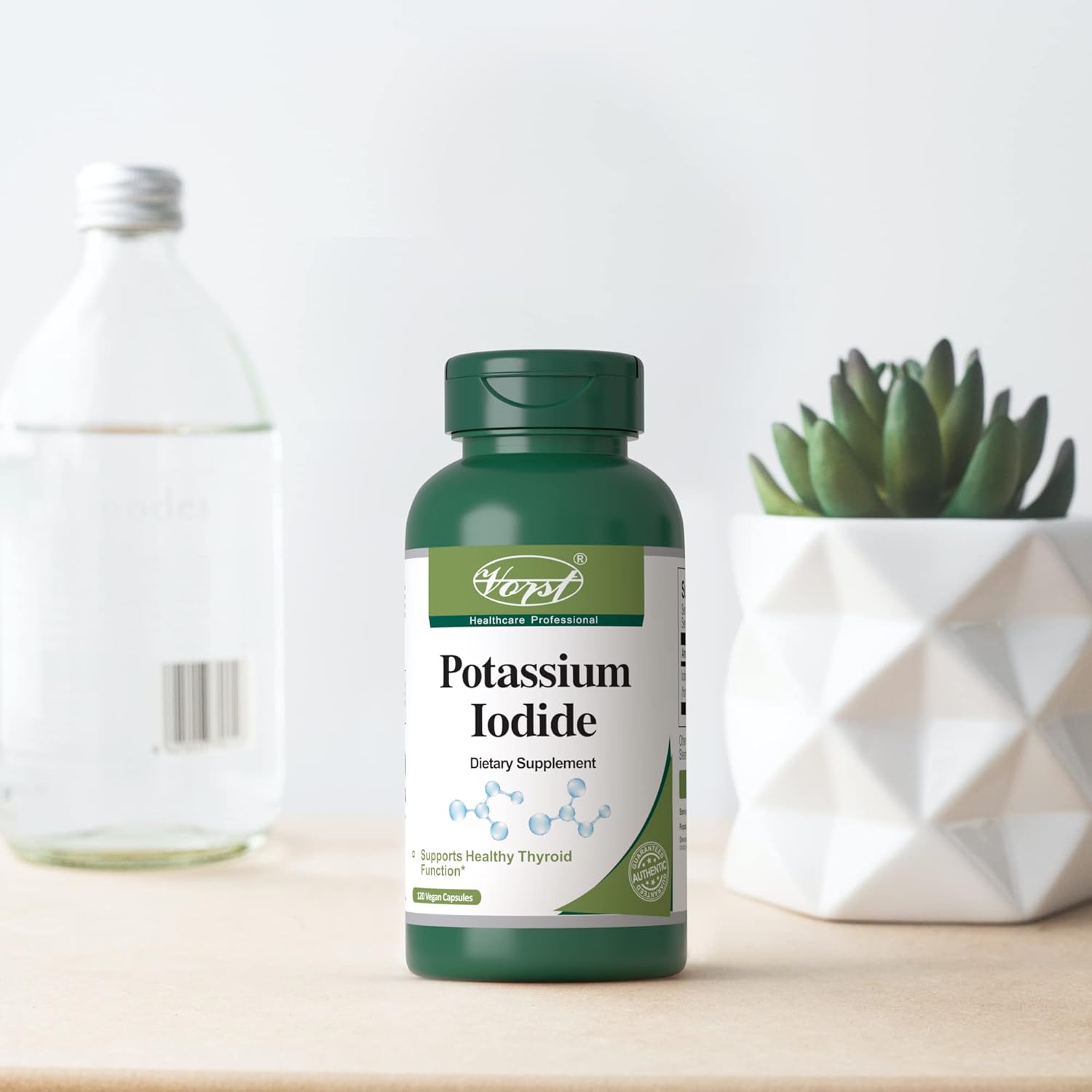 VORST Potassium Iodide 800mcg Capsules - Thyroid Support Supplement for Women & Men - 120 Vegan Capsules - Iodine Source