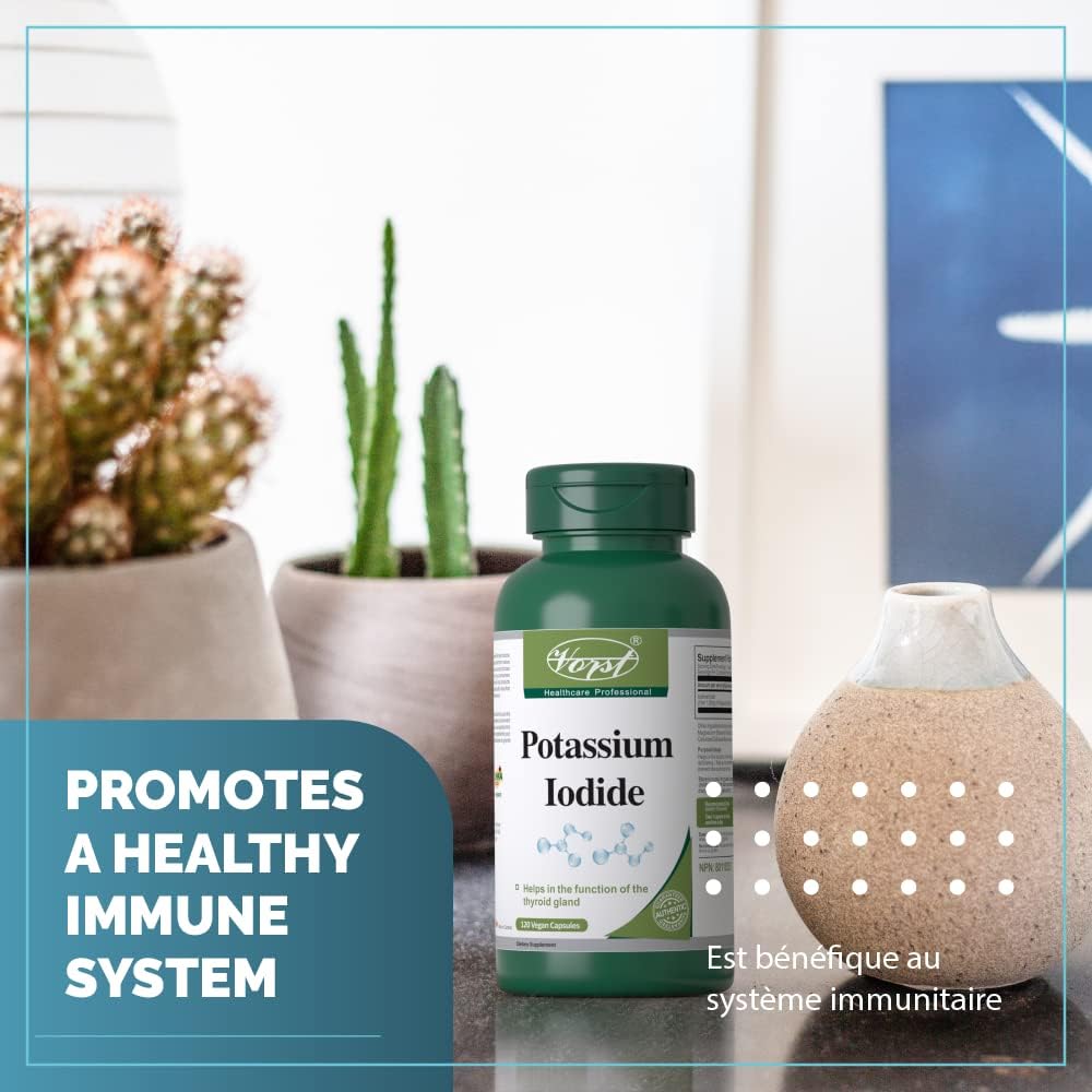 VORST Potassium Iodide 800mcg Capsules - Thyroid Support Supplement for Women & Men - 120 Vegan Capsules - Iodine Source
