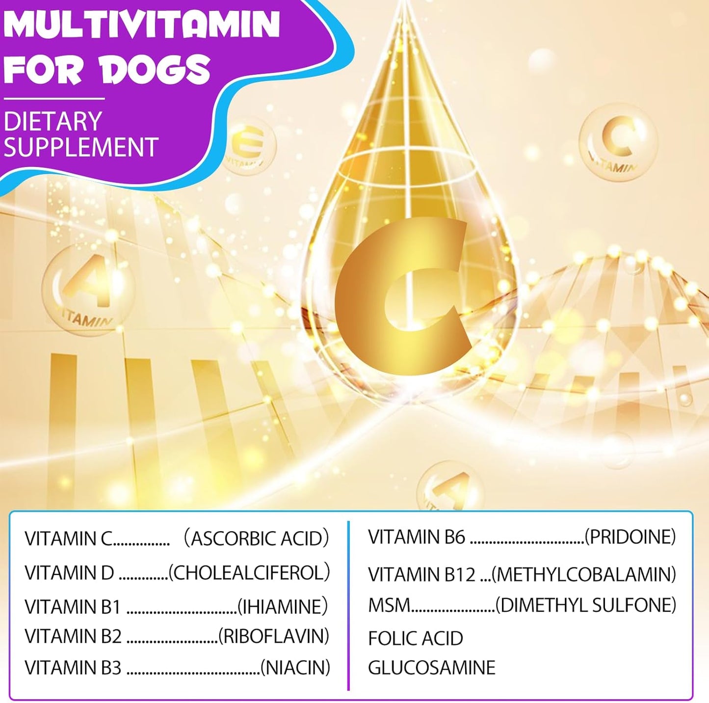 VOSIFSDIY 15-in-1 Dog Multivitamin Liquid Drops for Heart, Bones, Joints, Skin, Coat, Bladder, Immune System - 60ml x 2