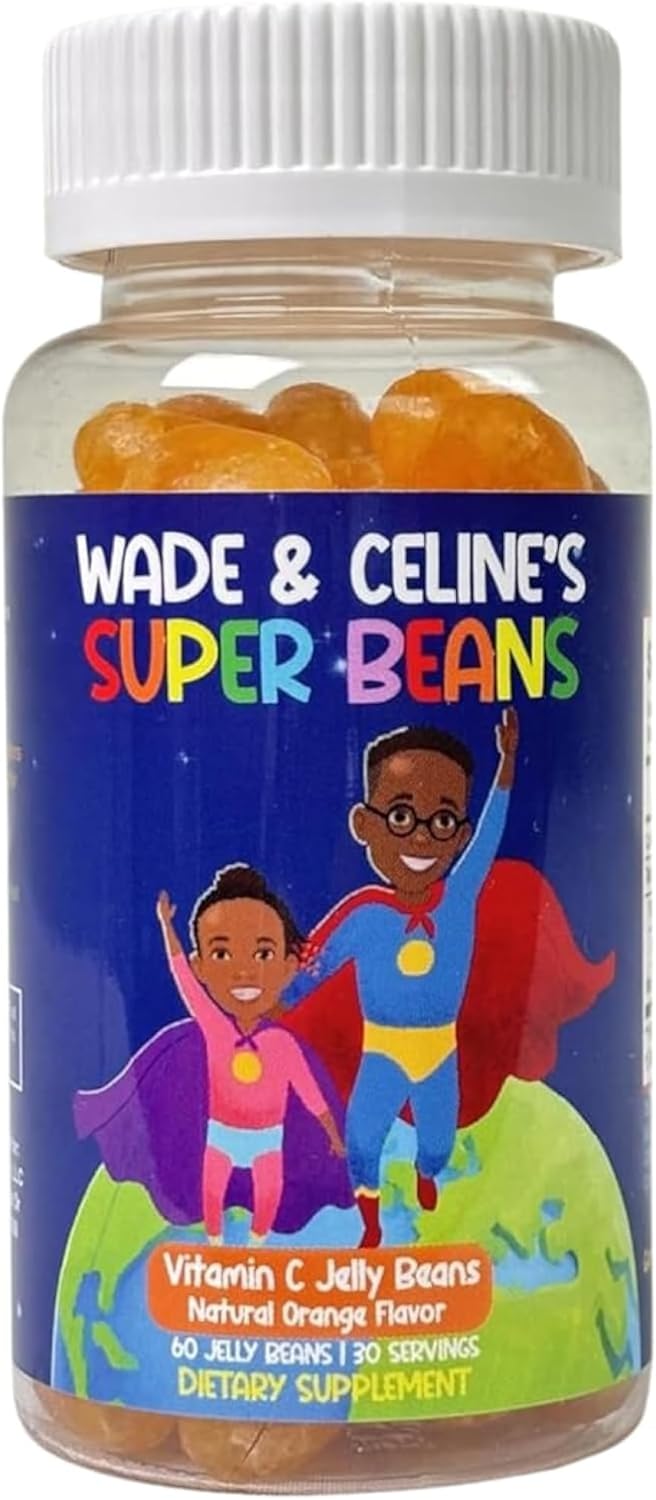 Wade & Celine's Super Beans Vitamin C Jelly Beans - 80mg Immune Support Gummies for Kids - Vegan & Gluten Free - Natural Orange Flavor - 60 Count