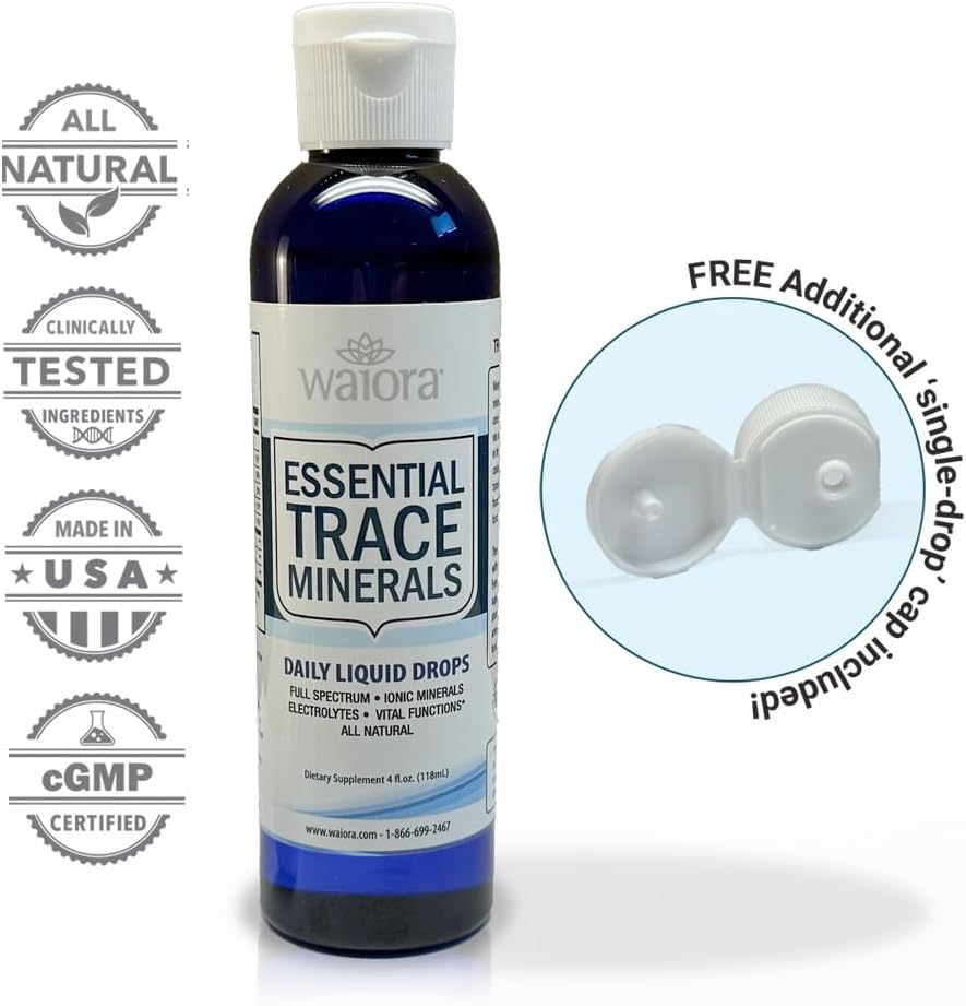 Waiora Essential Trace Minerals - Replenish Key Minerals, Support Body Functions, pH Balance, Electrolytes - 2 Bottles, 96 Servings