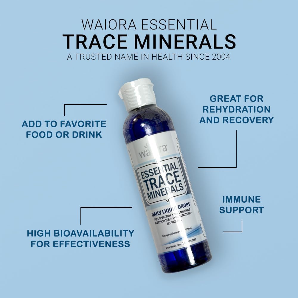 Waiora Essential Trace Minerals - Replenish Key Minerals, Support Body Functions, pH Balance, Electrolytes - 2 Bottles, 96 Servings