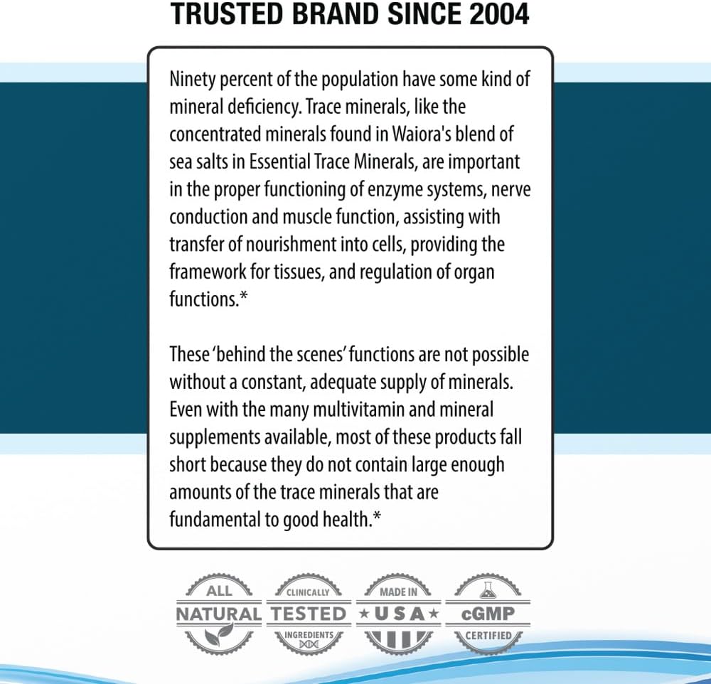 Waiora Essential Trace Minerals - Replenish Key Minerals, Support Body Functions, pH Balance, Electrolytes - 2 Bottles, 96 Servings