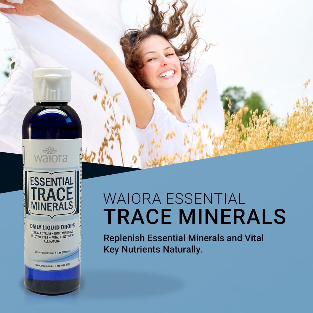 Waiora Essential Trace Minerals - Replenish Key Minerals, Support Body Functions, pH Balance, Electrolytes - 2 Bottles, 96 Servings