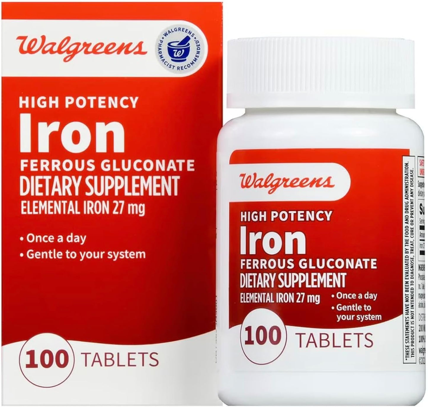 Walgreens Iron Ferrous Gluconate 27mg Tablets - High Potency 100 Count