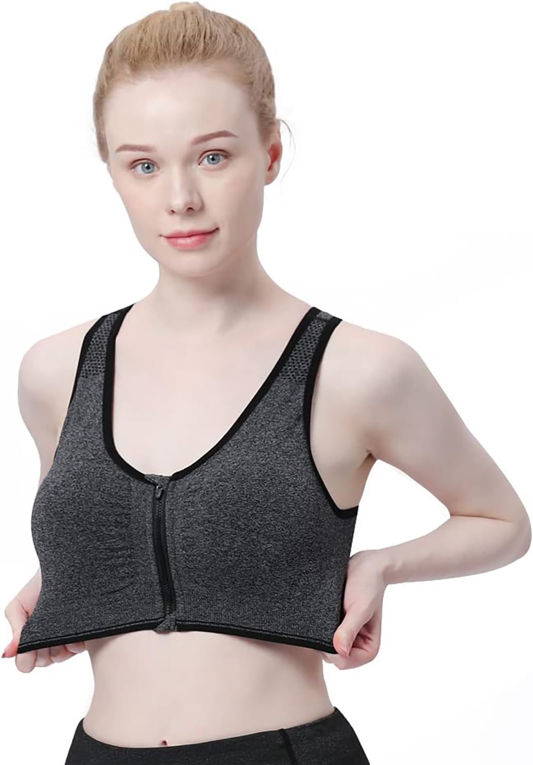 WANAYOU Women's Wireless Zip Front Post-Surgery Sports Bra for Active Yoga