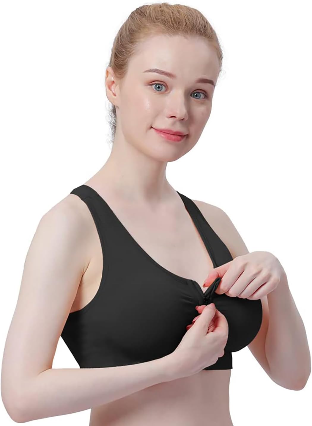 WANAYOU Women's Wireless Zip Front Post-Surgery Sports Bra for Active Yoga