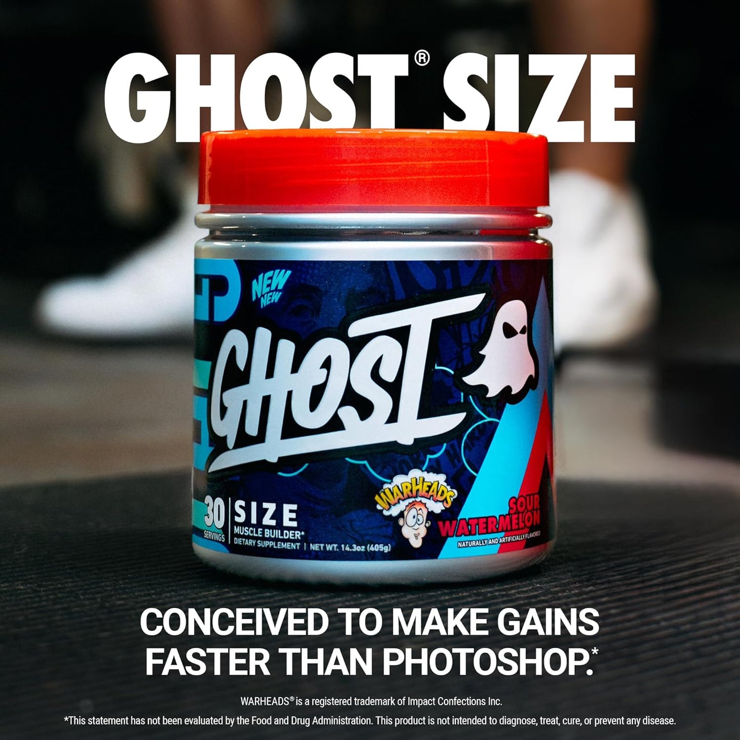 Warheads Sour Watermelon GHOST Size V3 Muscle Builder Supplement - 30 Servings - Boost Muscle Growth & Strength with Creatine & Betaine - Sugar & Gluten Free for Men & Women