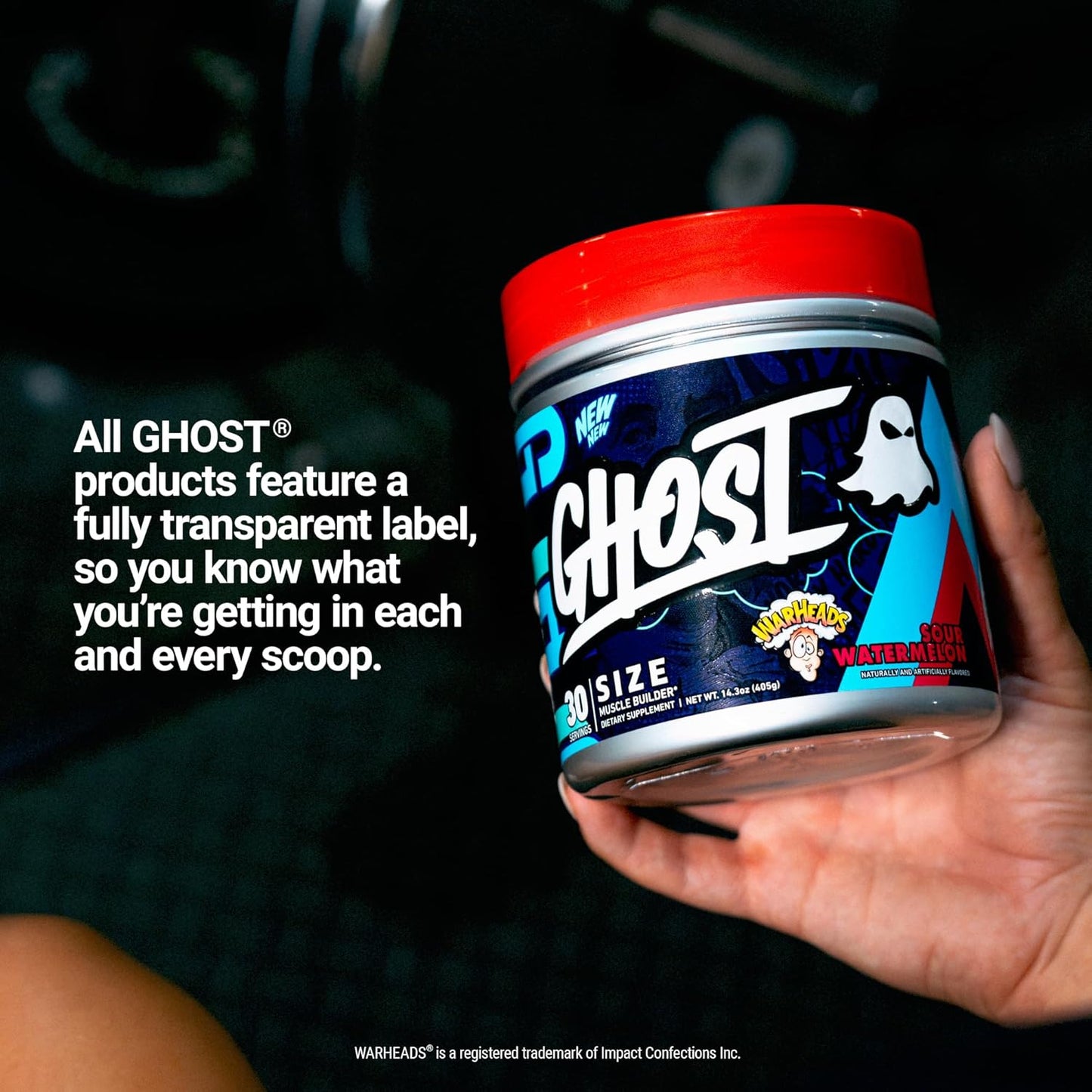 Warheads Sour Watermelon GHOST Size V3 Muscle Builder Supplement - 30 Servings - Boost Muscle Growth & Strength with Creatine & Betaine - Sugar & Gluten Free for Men & Women