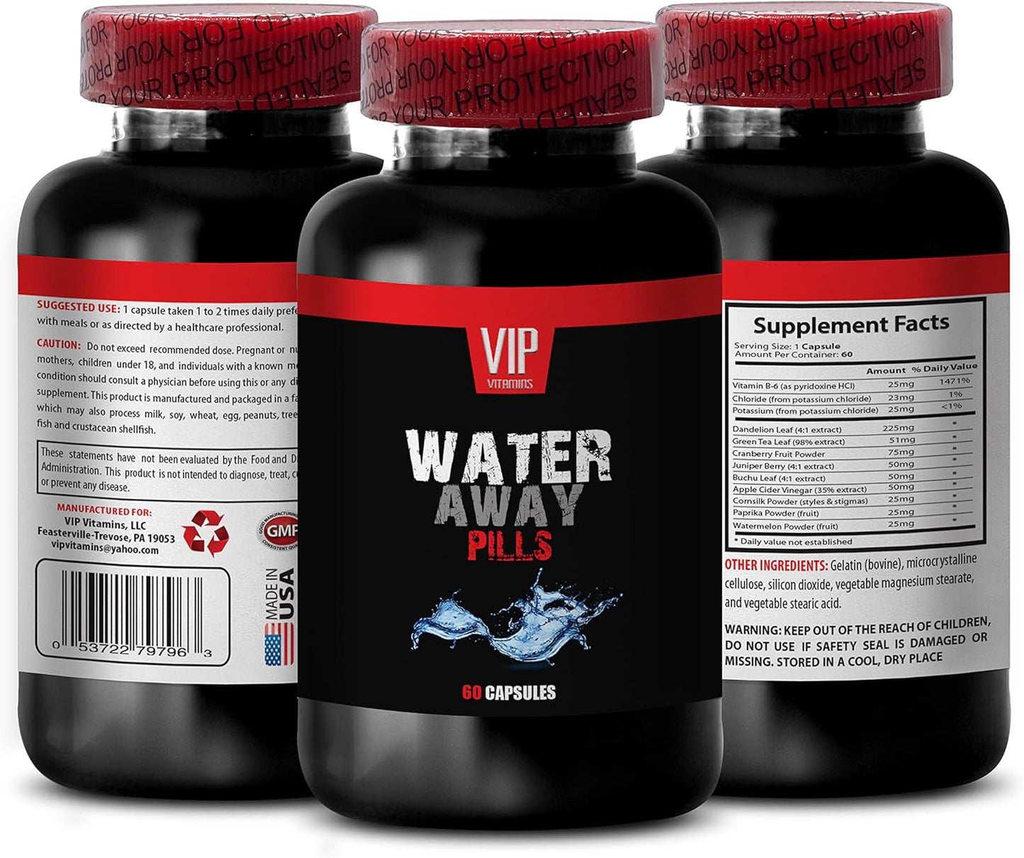 Water Away Diuretic Supplements - Reduce Bloating, Detox Cleanse, Support Kidney Function - VIP VITAMINS 60 Capsules