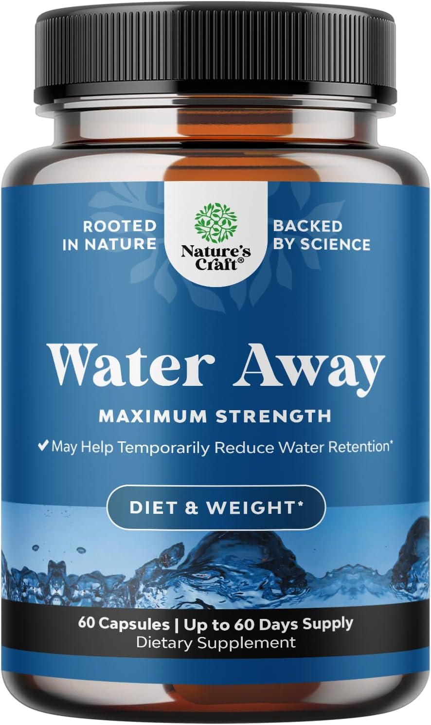 Water Away Pills with Vitamin B6, Potassium, Dandelion Root Extract - Natural Diuretic for Water Retention, Anti-Bloating, Weight Loss - Green Tea Antioxidant - Men & Women - Bio Sense