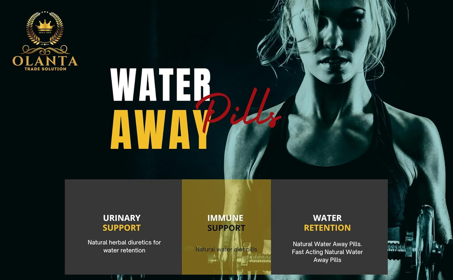 Water Away Supplement - Herbal Diuretic Pills for Water Retention & Digestive Health - 60 Capsules