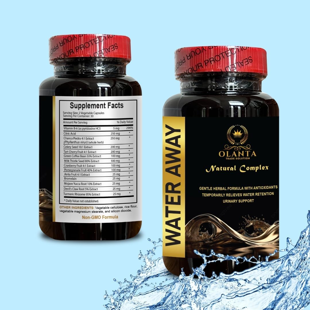 Water Away Supplement for Urinary Health & Bloating Relief - Natural Diuretic for Water Retention - 2 Bottles, 120 Capsules