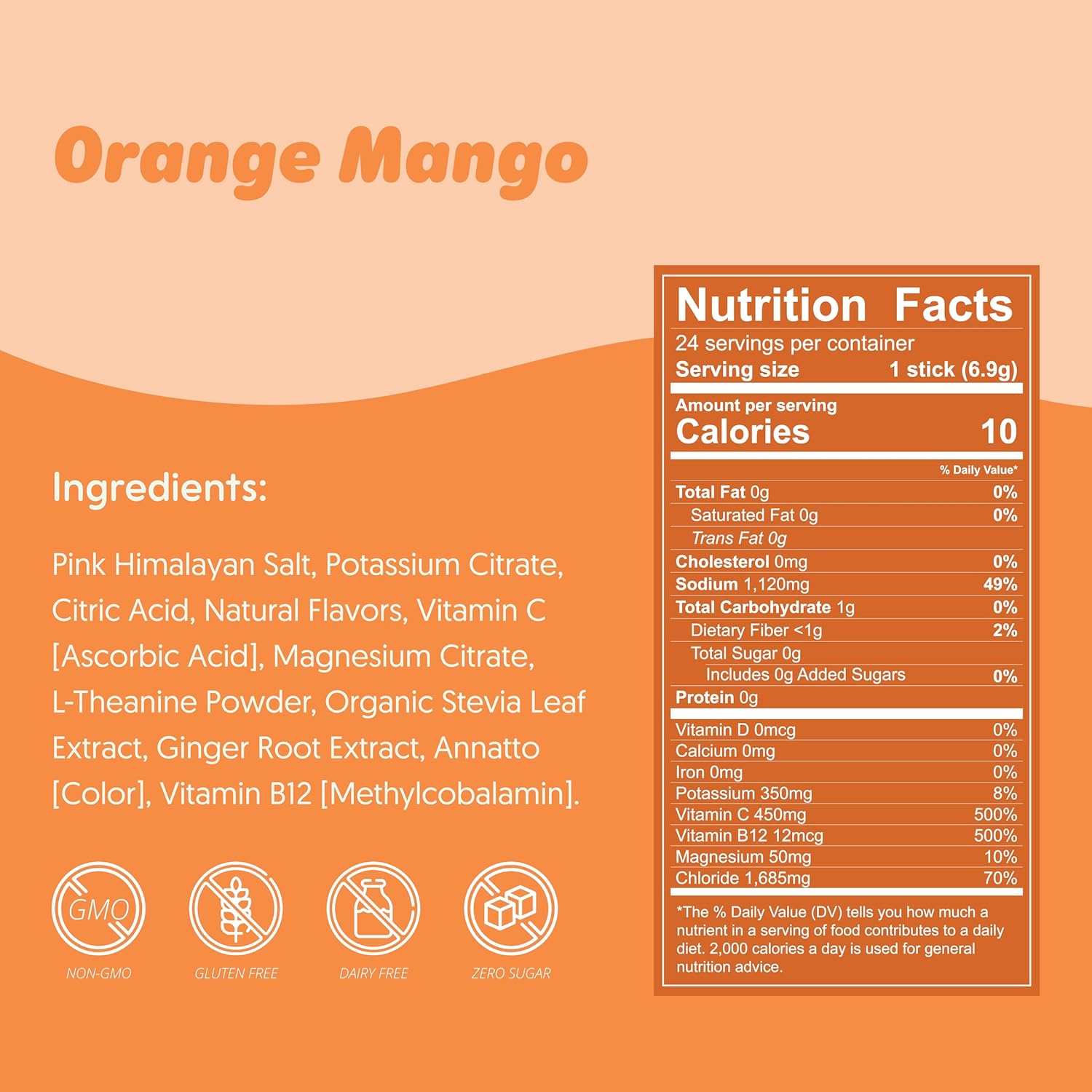 Waterboy Weekend Recovery Electrolyte Powder Packets - 3,200mg | Ginger, L-Theanine, Vitamins | No Sugar, All Natural, Gluten Free | 24 Drink Sticks (Orange Mango)