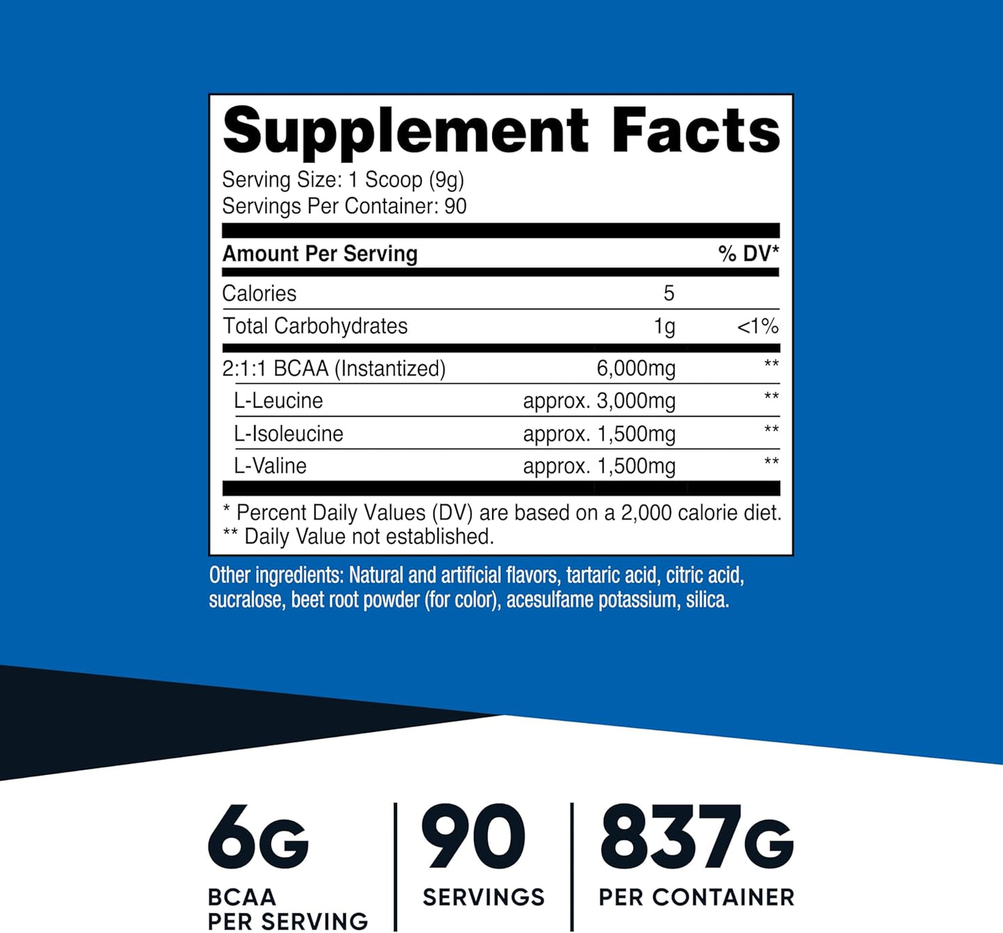 Watermelon BCAA Powder - 90 Servings, Optimal 2:1:1 Ratio by Nutricost