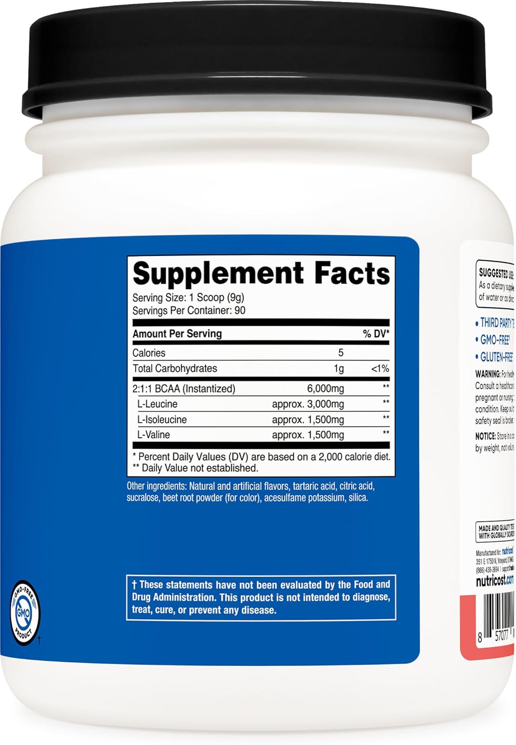 Watermelon BCAA Powder - 90 Servings, Optimal 2:1:1 Ratio by Nutricost