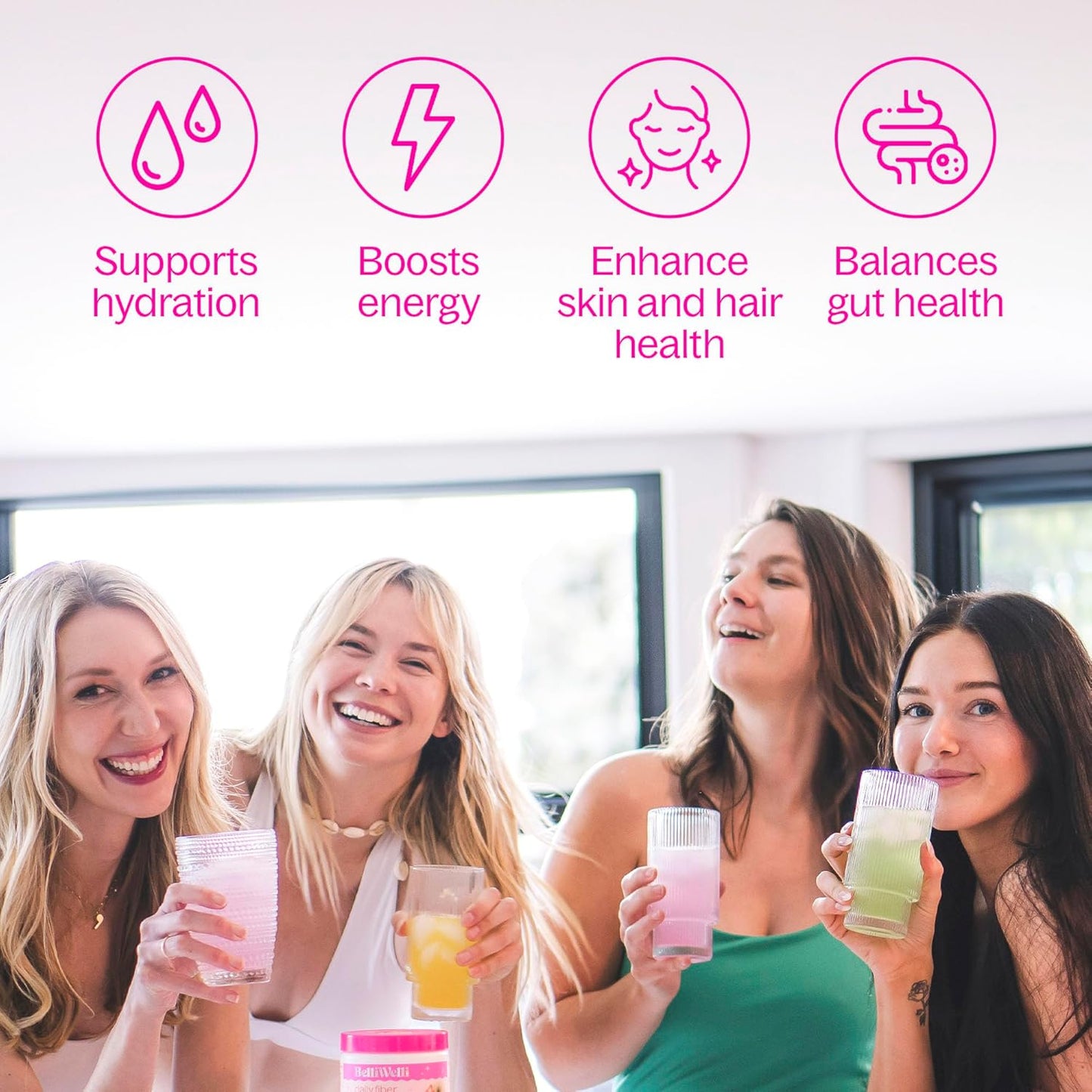 Watermelon Belli Welli Fiber Supplement Powder with Collagen, Probiotics, and Electrolytes - 16 Servings for Digestive Health & Gut Balance
