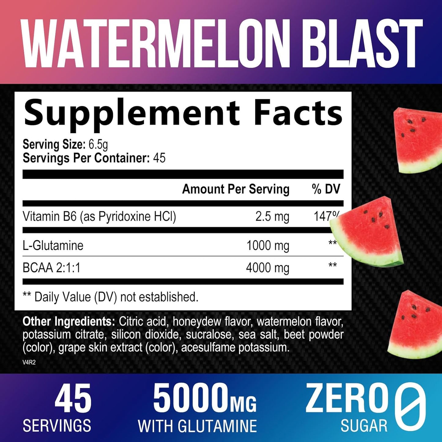 Watermelon Flavored Amino Muscle Recovery Powder with BCAAs - Energy Mix for Post-Workout - 45 Servings
