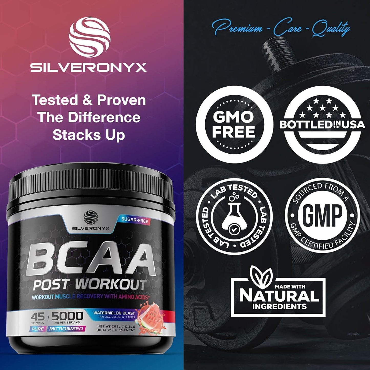 Watermelon Flavored Amino Muscle Recovery Powder with BCAAs - Energy Mix for Post-Workout - 45 Servings