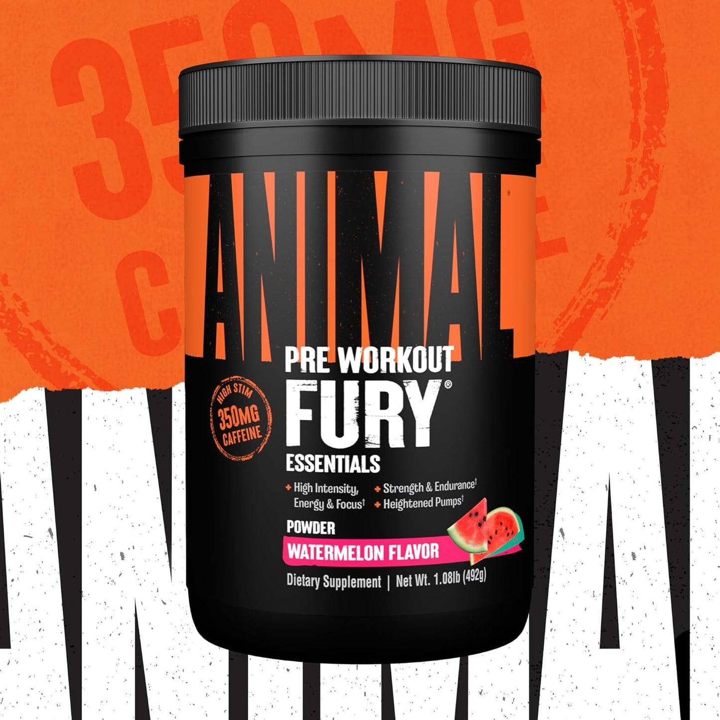 Watermelon Flavored Animal Fury Pre Workout Powder - Energy and Focus Supplement with BCAAs and Caffeine - Nitric Oxide Booster for Men and Women - 30 Servings