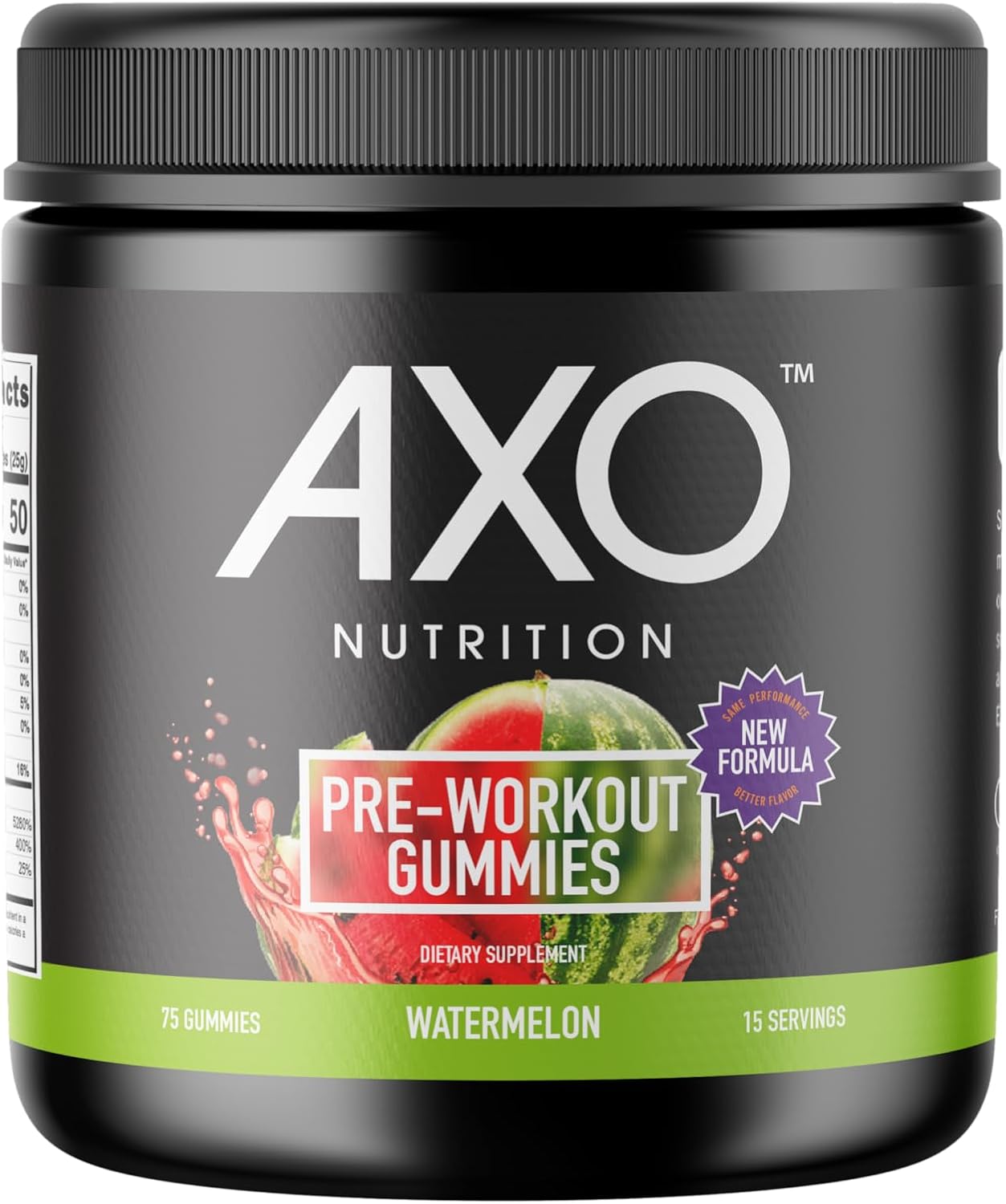 Watermelon Flavored AXO Nutrition Pre-Workout Energy Gummies - 75 Count, Vegan & Non-GMO with Caffeine, B12, and L-Theanine