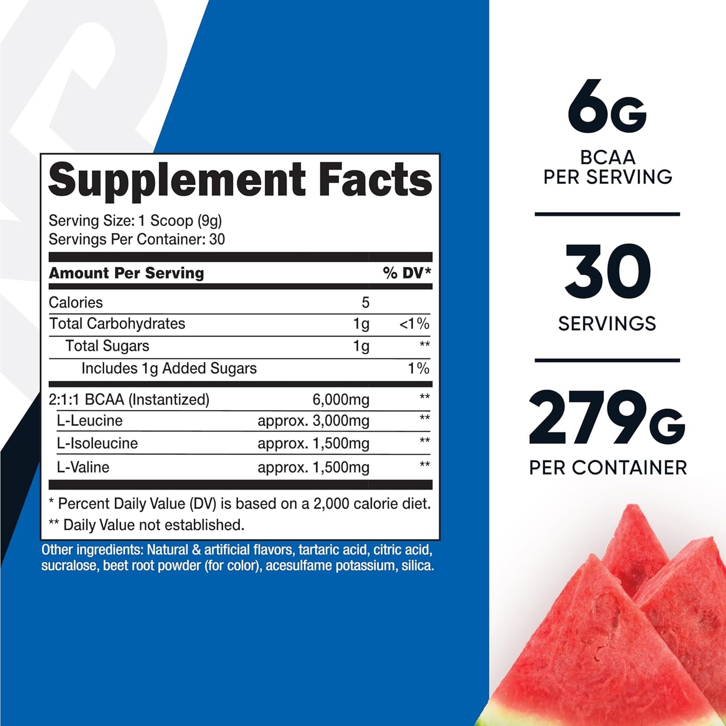 Watermelon Flavored BCAA Powder by Nutricost - 30 Servings, 2:1:1 Ratio for Optimal Results