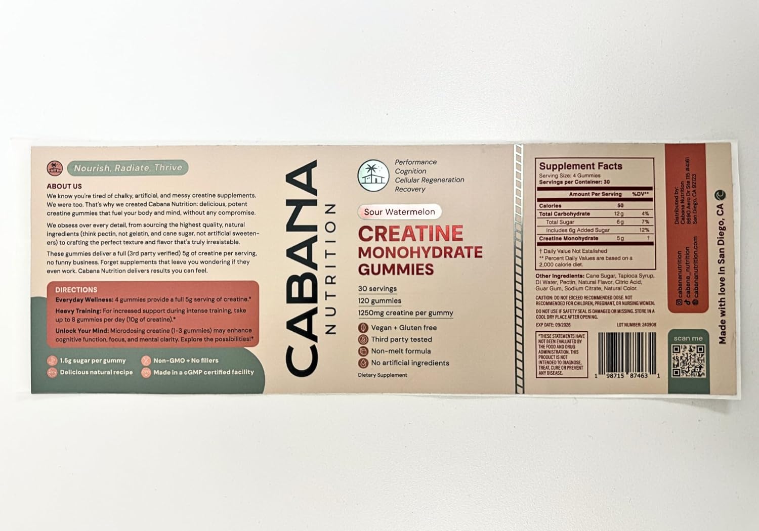 Watermelon Flavored Creatine Gummies - Muscle Gain Supplement for Men & Women - Boost Energy & Focus - 120 Count