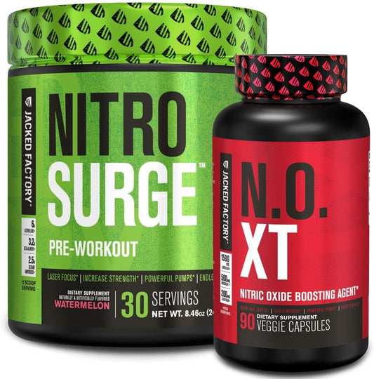 Watermelon Flavored Jacked Factory Nitrosurge Pre-Workout & N.O. XT Nitric Oxide Booster for Men and Women