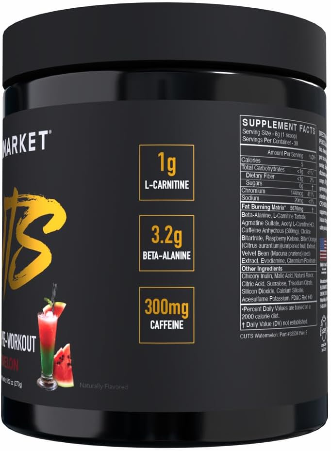 Watermelon Flavored Pre Workout Energy Drink Mix for Muscle Definition - Creatine Free Powdered Drink Mix, Thermogenic Formula for Men & Women - 30 Servings