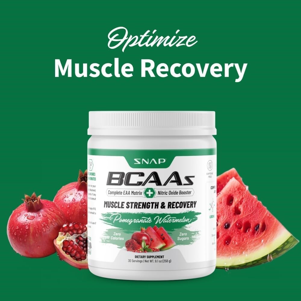 Watermelon Flavored Snap BCAA Powder - Amino Energy & Nitric Oxide Booster - Pre & Post Workout Supplement for Muscle Strength & Recovery (30 Servings)