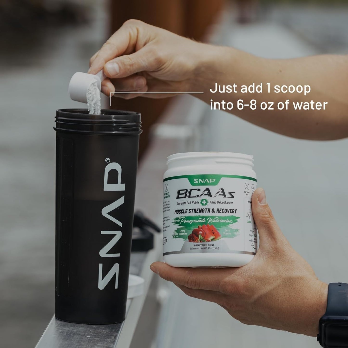Watermelon Flavored Snap BCAA Powder - Amino Energy & Nitric Oxide Booster - Pre & Post Workout Supplement for Muscle Strength & Recovery (30 Servings)