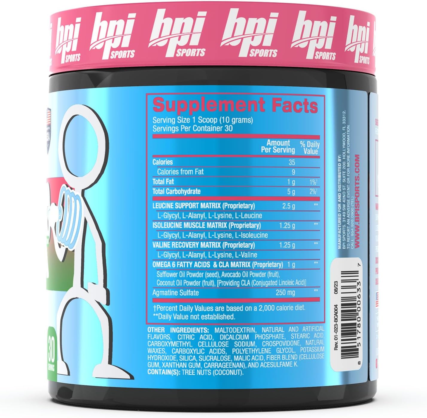 Watermelon Ice BPI Sports Best BCAA Powder for Post-Workout Hydration & Recovery - 30 Servings