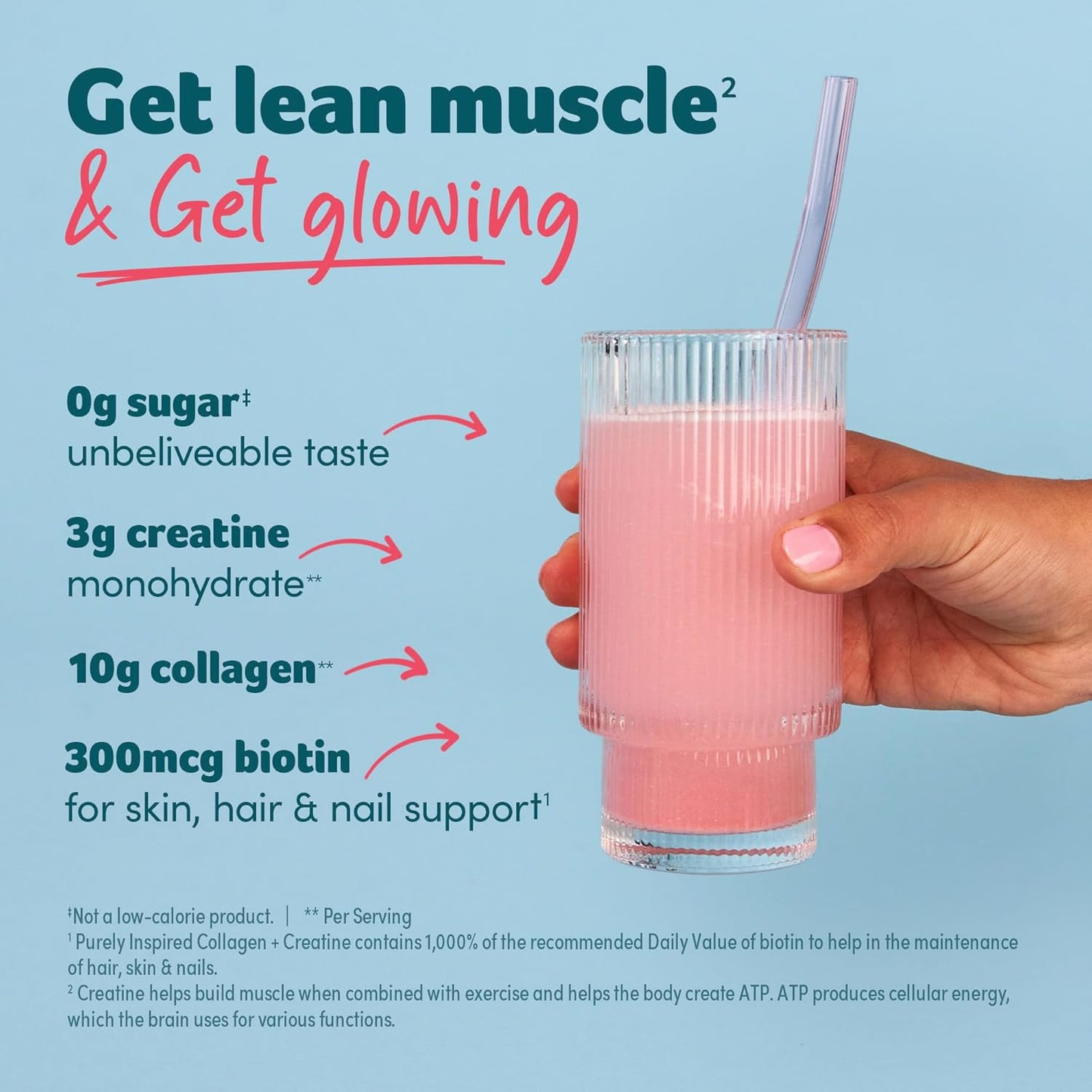 Watermelon Strawberry Flavored Collagen and Creatine Powder - 10g Collagen & 3g Creatine for Lean Muscle - Electrolyte-Rich Drink Mix - Gluten-Free & Zero Sugar