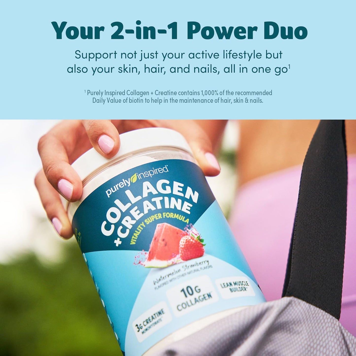Watermelon Strawberry Flavored Collagen and Creatine Powder - 10g Collagen & 3g Creatine for Lean Muscle - Electrolyte-Rich Drink Mix - Gluten-Free & Zero Sugar