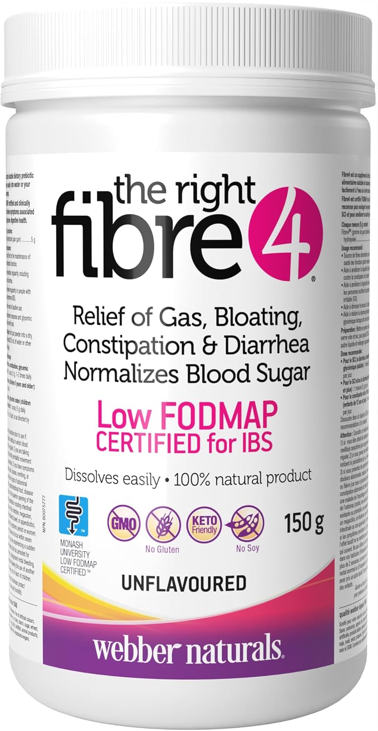 Webber Naturals Fibre 4 Powder - Unflavoured, 150g - Dietary Fiber Supplement
