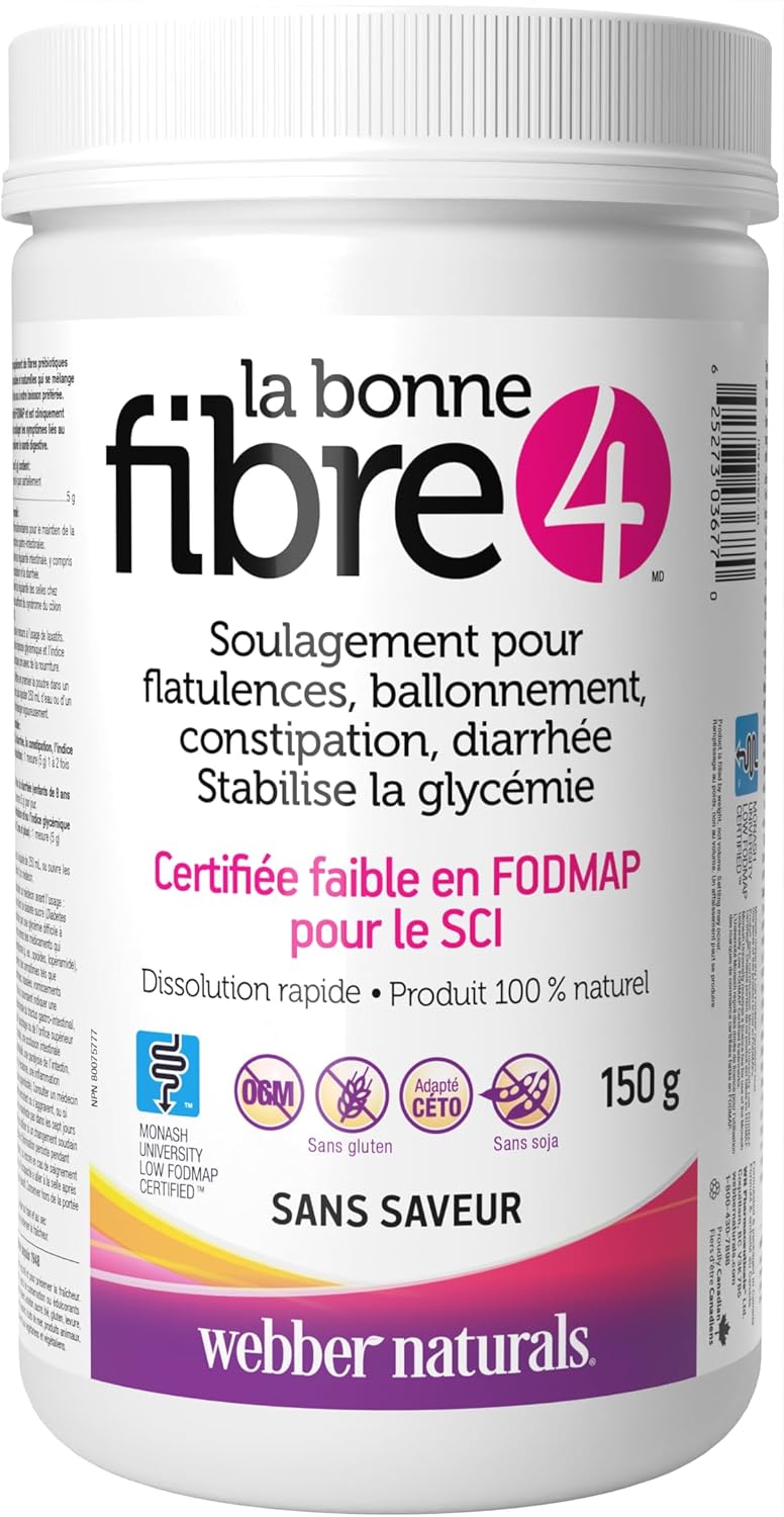 Webber Naturals Fibre 4 Powder - Unflavoured, 150g - Dietary Fiber Supplement