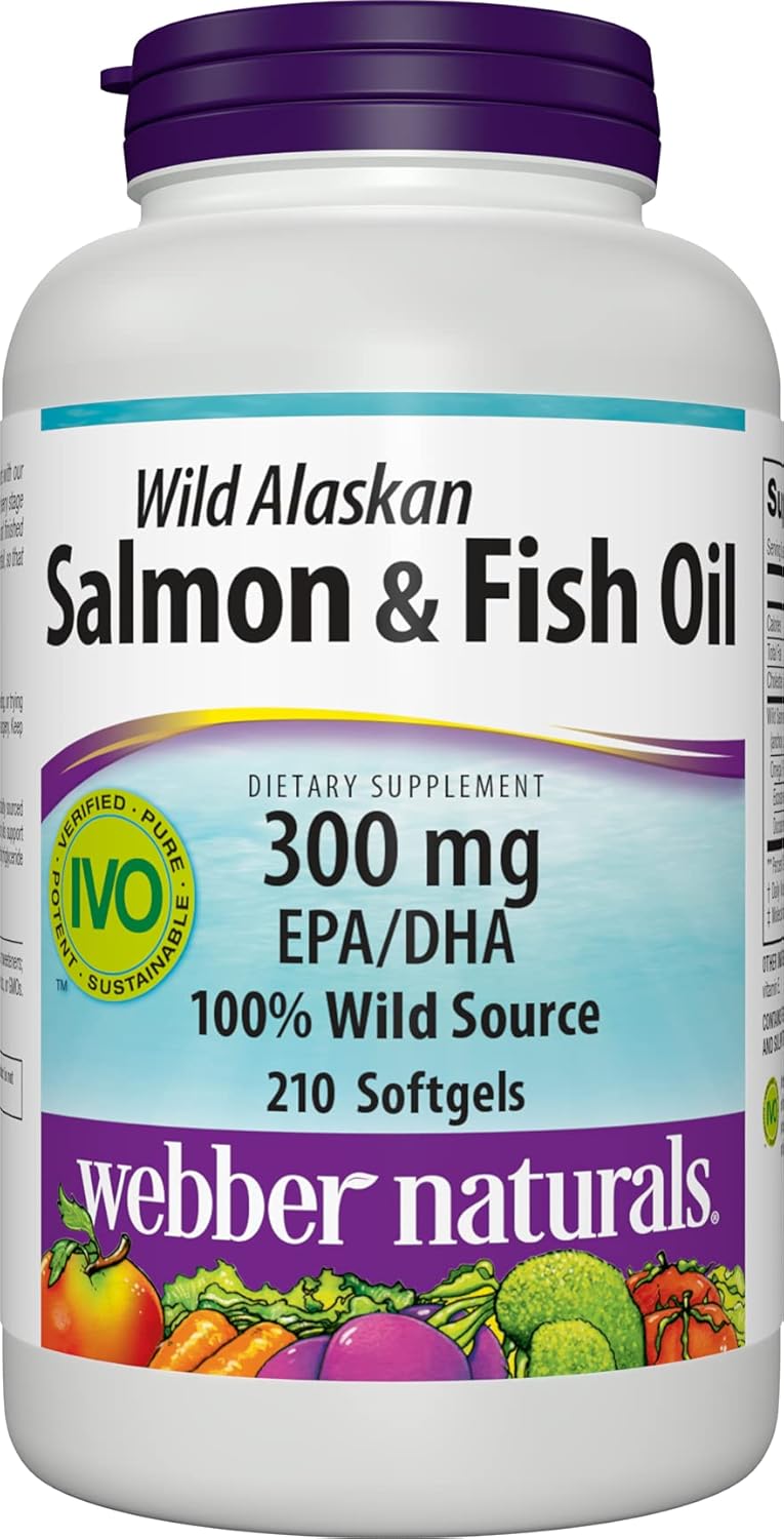 Webber Naturals Fish Oil Softgels - 210 Pills, 1,000mg with 300mg Omega-3 for Heart, Brain, Cardiovascular Health - Non-GMO, Gluten Free