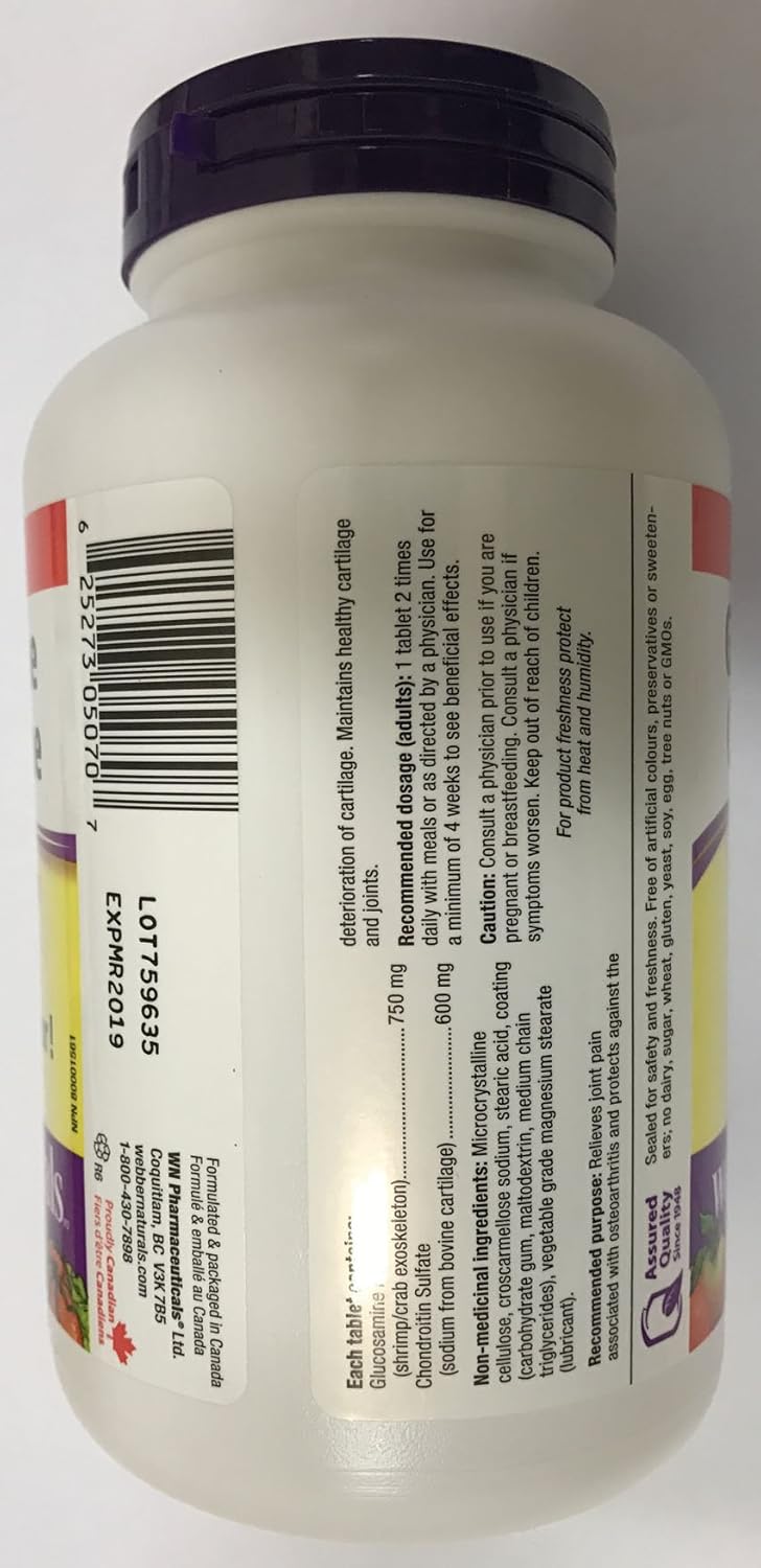 Webber Naturals Glucosamine & Chondroitin Tablets, 750/600mg, 150 Count