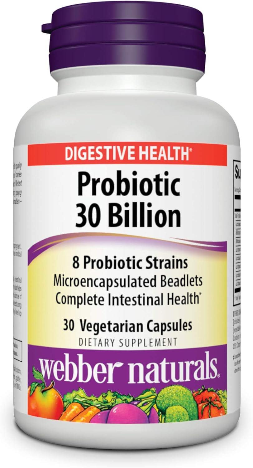 Webber Naturals High Potency Probiotics 30 Billion CFU for Men, Women & Adults - Shelf Stable, 8 Strains, 30 Veg Capsules