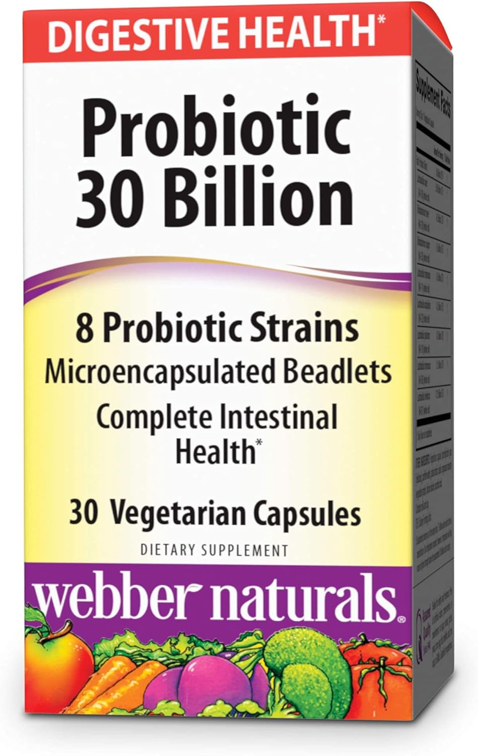 Webber Naturals High Potency Probiotics 30 Billion CFU for Men, Women & Adults - Shelf Stable, 8 Strains, 30 Veg Capsules