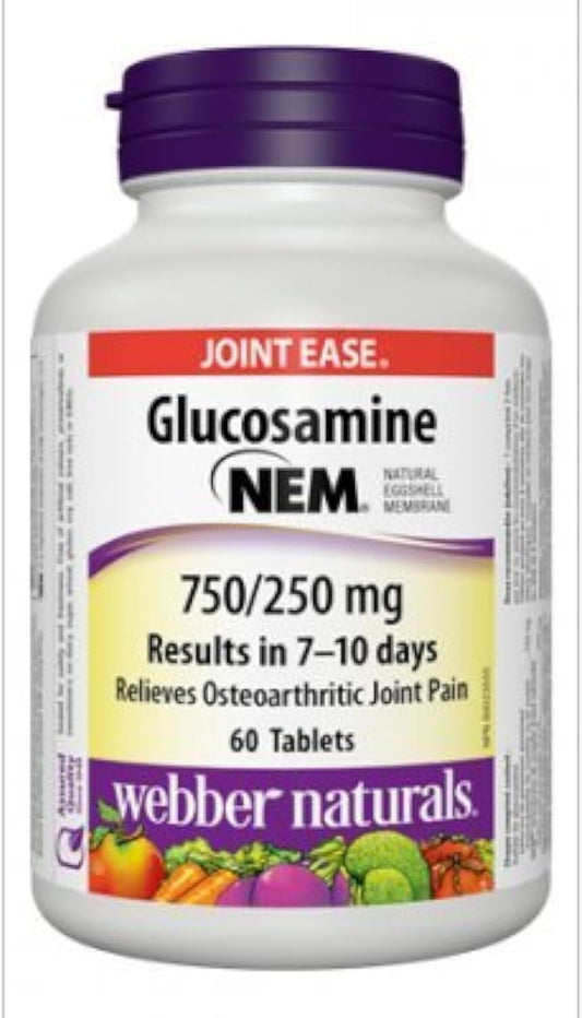 Webber Naturals Triple Strength Glucosamine with NEM Natural Eggshell Membrane Tablets - 60 Count