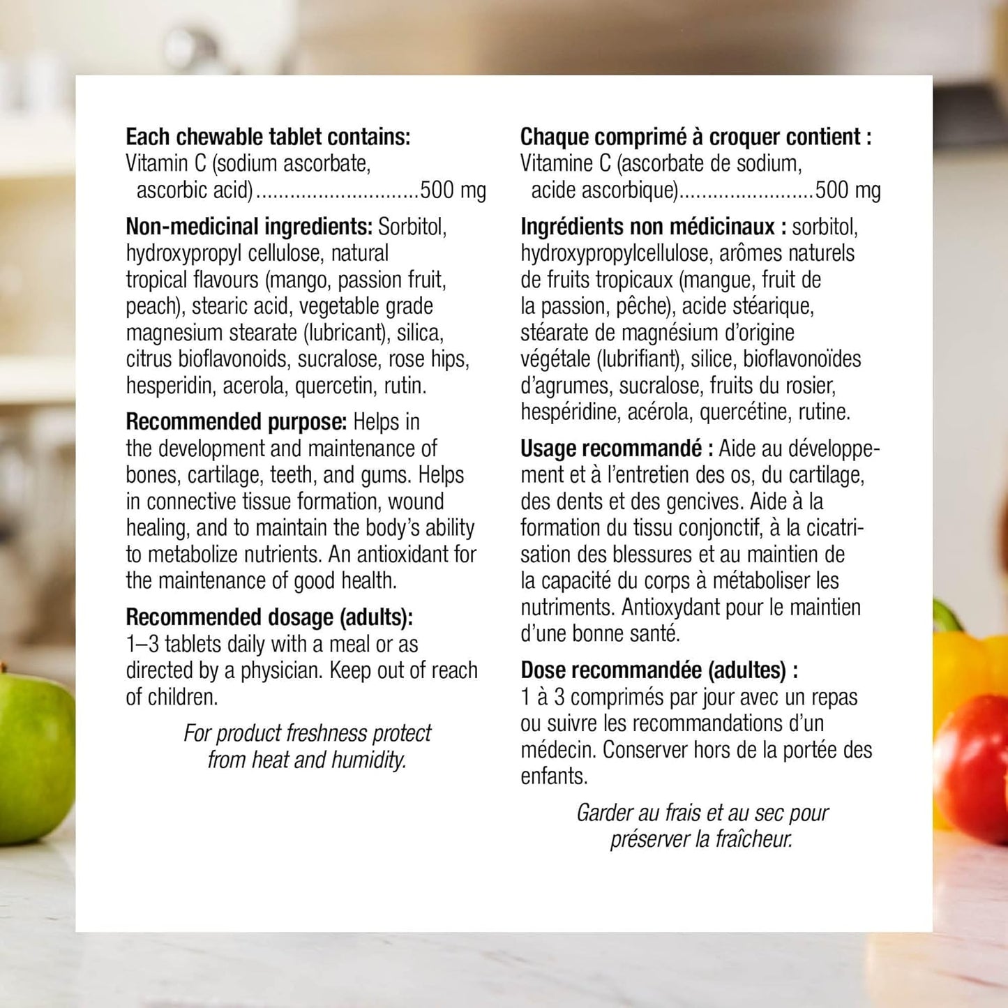 Webber Naturals Vitamin C Chewable Tablets - Tropical Breeze Flavor, 500 mg Per Tablet, Immune & Antioxidant Support, Non GMO & Gluten Free