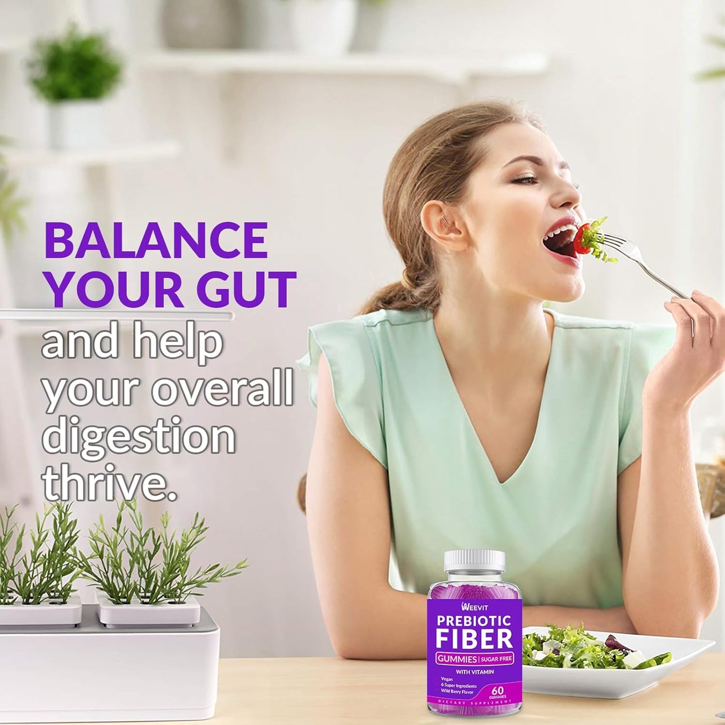 WEEVIT Prebiotic Fiber Gummies - Sugar-Free Adult Fiber Supplement with Digestive Blend for Gut Health & Metabolism